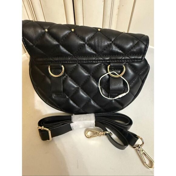 Zara Women's Quilted Studded Flap Belt Bag Crossbody Black OS NWOT - Picture 5 of 5